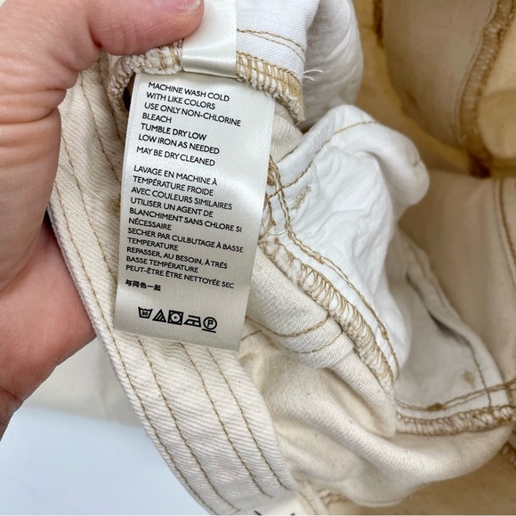 Free People‎ Pleated Carrot Jeans In Cream Cotton Ecru High Waisted Raw Hem 25 - Picture 12 of 13